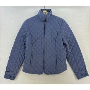 Eddie Bauer Quilted Goose Down Jacket Womens Medium Blue Lightweight Coat